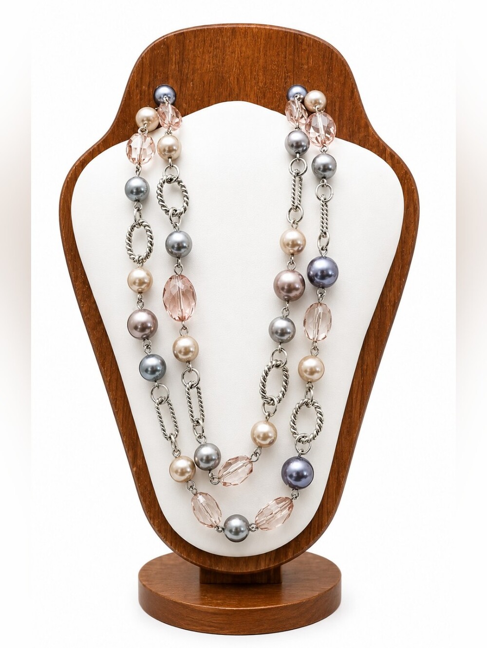 Premiere Designs Multi-Bead Necklace in Pink and Gray/Silver